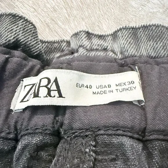 Zara Gray Black Denim Barrel Paperbag Jeans 8 - Picture 4 of 8